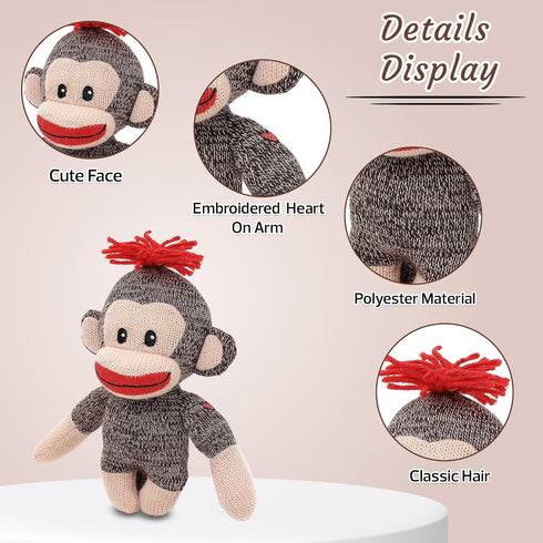 6 Inches Plushland Adorable Sock Monkey, The Original Traditional Hand Knitted Stuffed Animal Toy Gift-for Kids