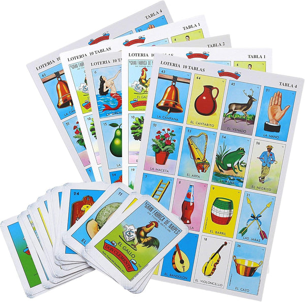 Needzo Jumbo Cards Loteria Mexicana, Authentic Spanish Game Set, 10 Cards, 14 x 9 Inches