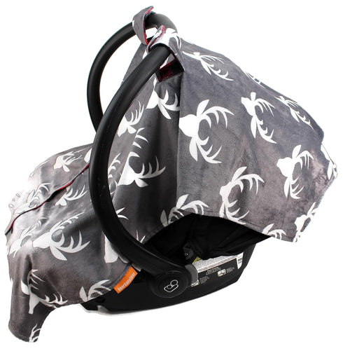 Dear Baby Gear Car Seat Canopy - Baby Carrier Cover - Infant Car Seat Cover - White Antlers, Plaid Red & Black