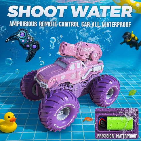 1:16 2.4GHz 4WD BEZGAR Amphibious Remote Control Car for Girls - Pink Monster Truck Toys RC Boats Waterproof Tank