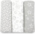 Bublo Baby Muslin Swaddle Blankets - 3-Pack 100% Cotton Receiving Blankets for Boys and Girls - Grey, 47x47 Inches