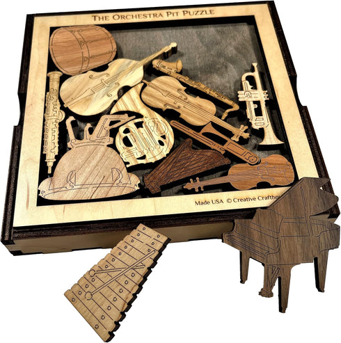Unique Gift for Musicians - The Orchestra Pit Wooden Brain Teaser, Handmade 13 Piece Wood Puzzle