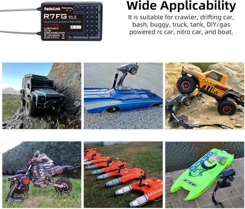 R7FG 7 2.4Gh RC8X/RC4GS V3/RC6GS V3/T8S/T8FB Radiolink Channels RC Gyro Receiver, Voltage Telemetry Long Range Control