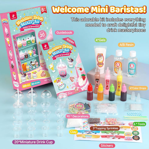 20 8-12, PCS Miniature Drink Marker Kit, Miniature Food Toys, Kitchen Pretend Food DIY Crafts Kits for Kids Ages Girls