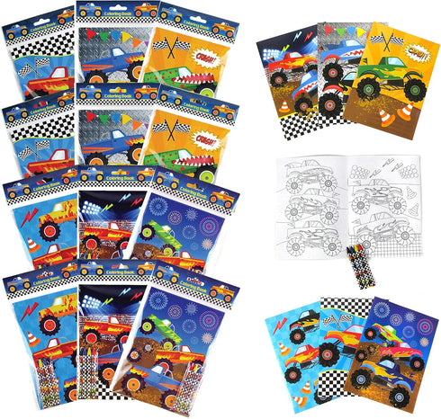 TINYMILLS Monster Truck Coloring Book Set with 12 Coloring Books and 48