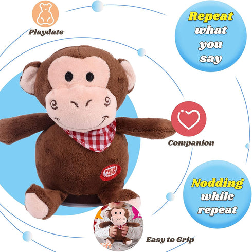 Hopearl Talking Monkey, Nodding Electric Interactive Animated Toy, Speaking Plush Buddy for Toddlers, 6.5''