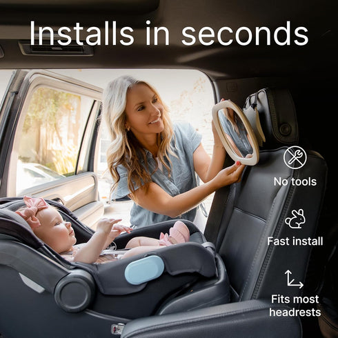Renzo 360 Baby Car Mirror - Rear Facing Car Seat Mirror for Infants - Extra Large, Shatter-Resistant, Adjustable