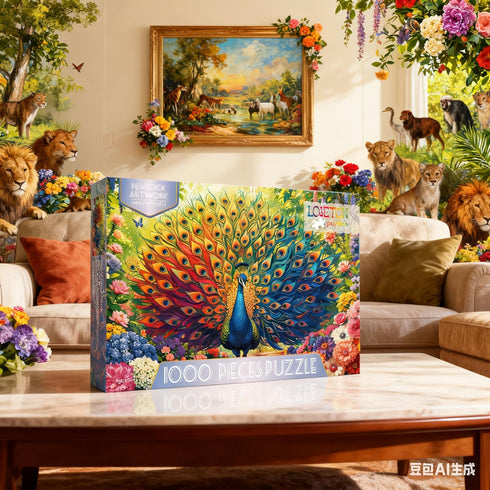 1000 Colorful Peacock Artwork Puzzles for Adults Pieces, Perfectly Letter on Back No Dust, Rainbow Peacock Artwork
