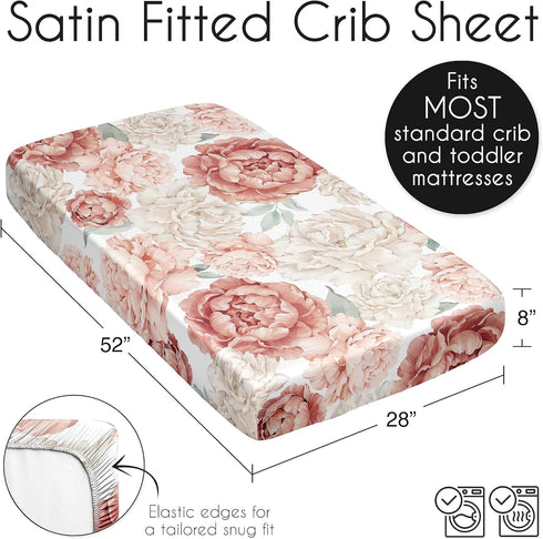 Sweet Jojo Designs Blush Pink Boho Shabby Chic Floral Girl Baby Satin Fitted Crib Sheet Infant Newborn Nursery Toddler