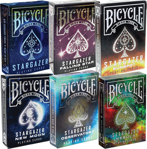 Bicycle Stargazer Collection - 6-Deck Collector's Bundle with New Moon, Observatory, Nebula, Sunspot, Falling Star
