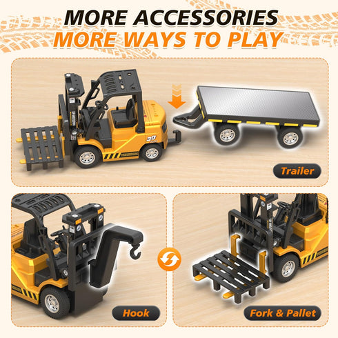 1/64 3 1 10CH RC Forklift Toy, in Mini Forklift Remote Control & App Remote Control Forklift with Trailer & Fork