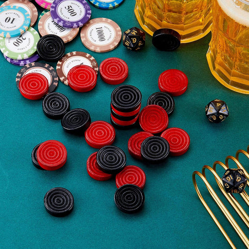 24 Pieces Wooden Checkers - 1.06 Inch Checkers Board Game Pieces in Drawstring Storage Pouch, Red and Black