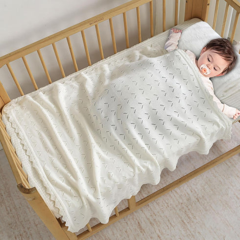 100% Cozy 40x30in Baby Blanket Cotton Knit Swaddle Soft Newborn Receiving Blanket for Boy/Girl Crib,Stroller White