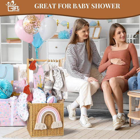 Closet, GiftAmaz Baby Shower Crate Large Hand-Woven Rattan Storage Crates with Handle, Baby Shower Gifts, Baby Welcome