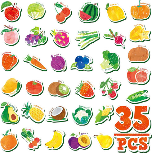 35 PCS Fruit & Vegetable Magnets, Adorable Magnetic Fruits Veggies Thick Foam