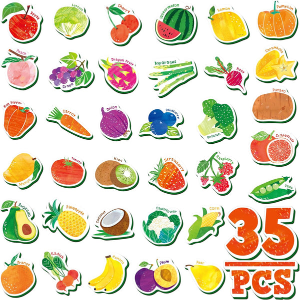 35 PCS Fruit & Vegetable Magnets, Adorable Magnetic Fruits Veggies Thick Foam