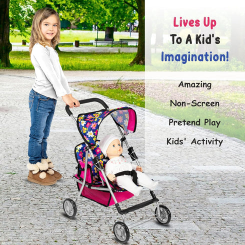 Set fash n kolor Twin Baby Doll Stroller - Pretend Play Baby Stroller for Dolls - Toy Stroller with Storage Basket