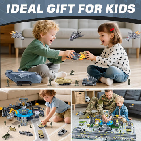 Set 14 Military Airplane Toy, Army Toys Military Base with Vehicles Plane Tank Trucks Helicopter Fighter Jet, Airport