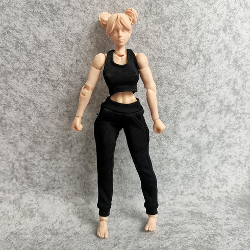 1/12 Scale Figure Clothes - Vest T-shirt + Pocket Pants for 1:12 6inch Female TBL Action Figure Doll (Black)