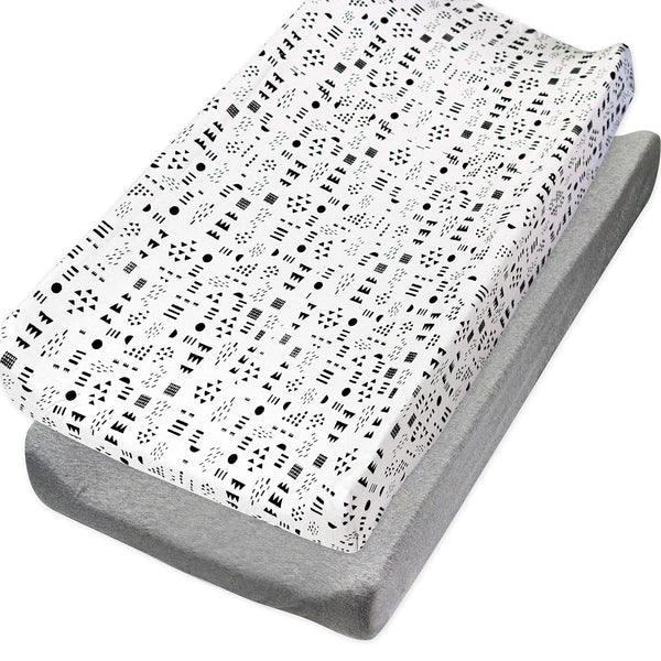 HonestBaby Organic Cotton Changing Pad Covers (Set of Two), Pattern Play/Heather Gray,