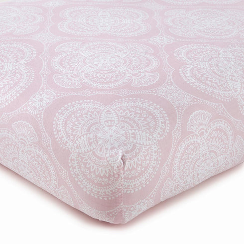 Levtex Baby - Willow Crib Fitted Sheet, Medallion Pattern, Pink and White, 100% Cotton