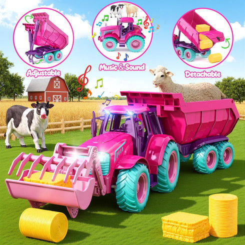 Set 3 4 5 6 7+ Funwee RC Tractor Toy with Light & Sound, Kids Farm Car Animal Trailer Wheels Remote Truck, Outdoor