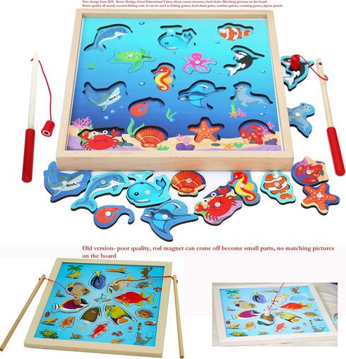 TOWO Wooden Fishing Game Magnetic Fishing Puzzles with Numbers, Educational Toys for 3 Years Old