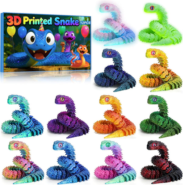 Ivrmtal 12PCS 3D Printed Snake Toys, 12in Flexible 3D Printed Animals for