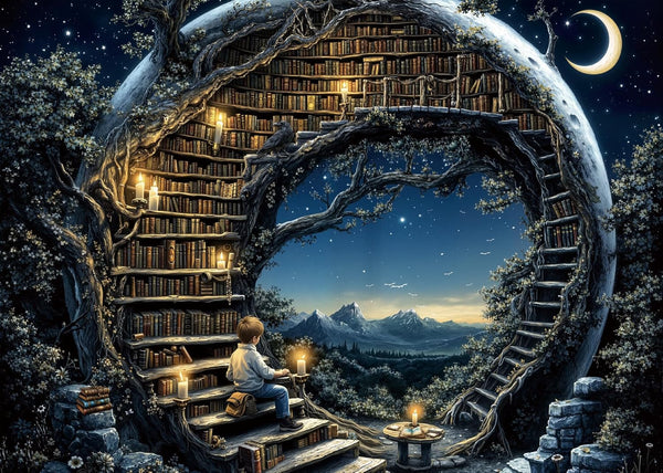 BUAHA Magic Moon Library Puzzles for Adults 1000 Pieces Nature Cozy Books Fantasy