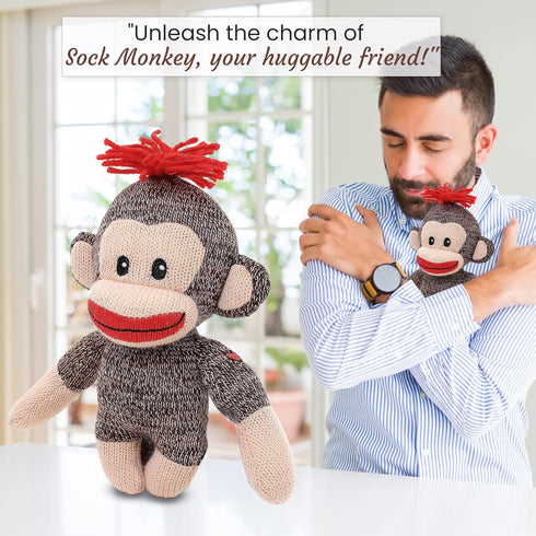 6 Inches Plushland Adorable Sock Monkey, The Original Traditional Hand Knitted Stuffed Animal Toy Gift-for Kids