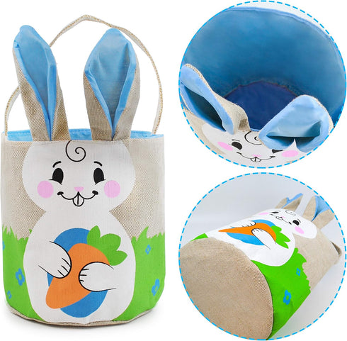 2 Set Boys(16"X7.5") JOYIN PCS Easter Bunny Burlap Basket Easter Eggs Hunt Basket Canvas Gift Tote Bag Buckets