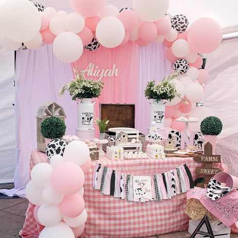 1st Holy Cow I'm One Birthday High Chair Banner, Farm Themed, Pink, Adjustable Size