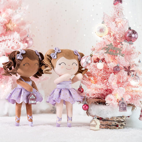 Gloveleya Baby Dolls Soft Snuggly Curly Hair Ballerina Doll, Plush Ballet Doll with Lace Mesh Dress, Purple 14 inches