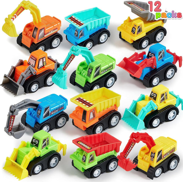 JOYIN 12-Piece Mini Construction Car Set, Plastic Non-Riding Toy Vehicle for Imaginative Play and Parties