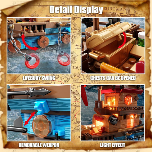 TYCOLE (916 8-12 Pirate Ship Building Kit Pcs) with LED Lights - Standard Brick - Compatible Creative Pirate Toy Model