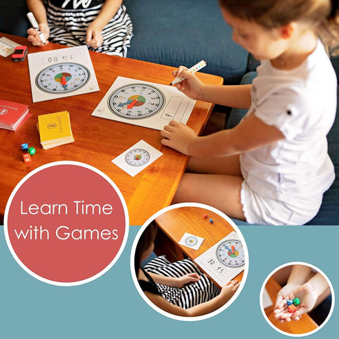 OWLCONIC Learning Time Game, 128 Piece Teaching Aid for Kids to Learn Analog and Digital Time, Educational Resource Toy