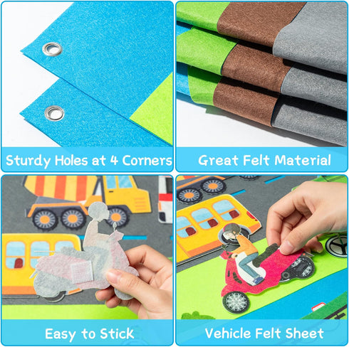 WATINC 35Pcs Vehicle Felt Story Board Set, 3.5Ft Preschool Transportation Themed Storytelling Kit for Kids