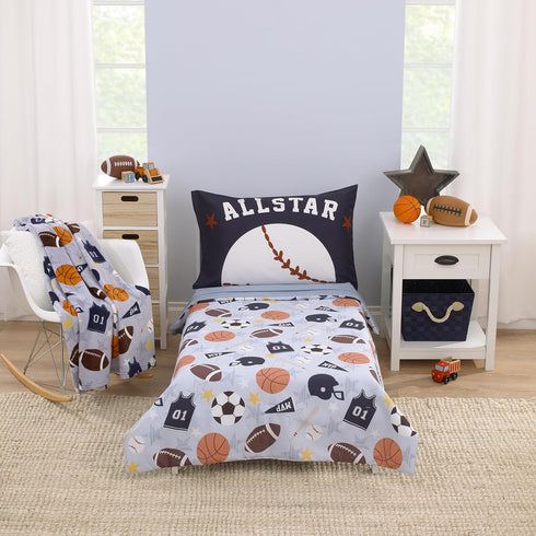 Everything Kids Sports - Super Soft Toddler Blanket in Gray, Navy, Orange, and Brown