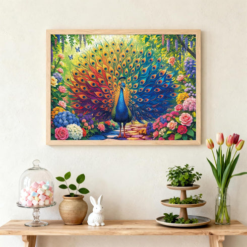 1000 Colorful Peacock Artwork Puzzles for Adults Pieces, Perfectly Letter on Back No Dust, Rainbow Peacock Artwork