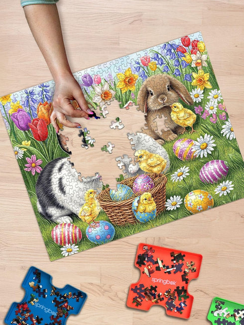 500 Springbok Three Easter Bunnies Piece Jigsaw Puzzle for Adults Poster Now Included - Spring and Floral Unique Cut