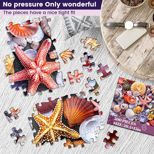 500 Pieces Jigsaw Puzzles for Adults, Colorful Beach Shells, Recycled Paper, Glossy, Sturdy Pieces, Great Gift Idea.