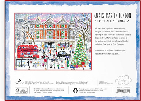 Galison Michael Storrings Christmas in London – 1000 Piece Puzzle with Bright Artwork of The London Holiday Season