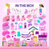 Dollhouse Toy for Little Girls with 2 Princesses, 4 Unicorns, Dog, Furniture, Accessories - Pink & Purple