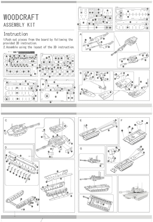 3D Wooden Puzzles Laser Engraving DIY Safe Assembly Constructor Kit Toy for Teens and Adults (Tank)