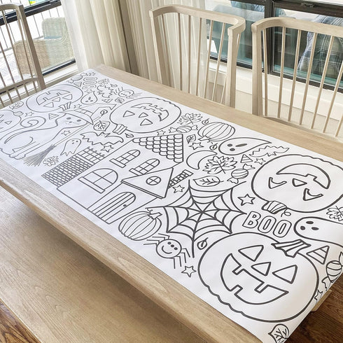 Tiny Expressions Halloween Coloring Tablecloth for Kids, 30" x 72" Giant Coloring Poster for Halloween Activities