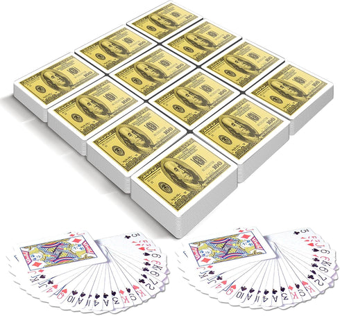 Gamie 100 Dollar Bill Playing Cards – Pack of 12 Decks – Game Cards for Poker, Kids, Adults