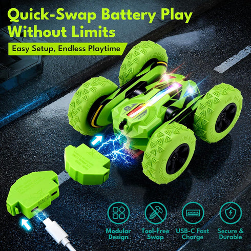 6-12, 4WD 360 Threeking New Remote Control Car RC Cars Toys for Boys Girls Ages USB-C Modular Batteries, Stunt Car