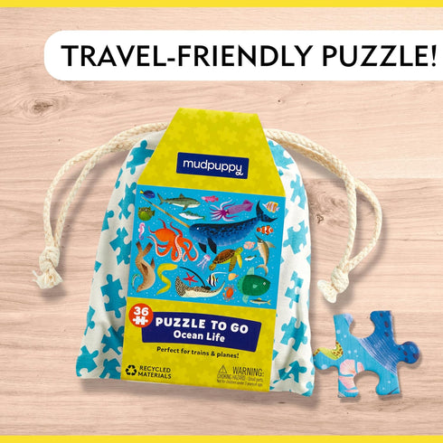 Mudpuppy Ocean Life Puzzle to Go, 36 Pieces, 12 x 9” – Travel-Friendly for Kids Age 3+