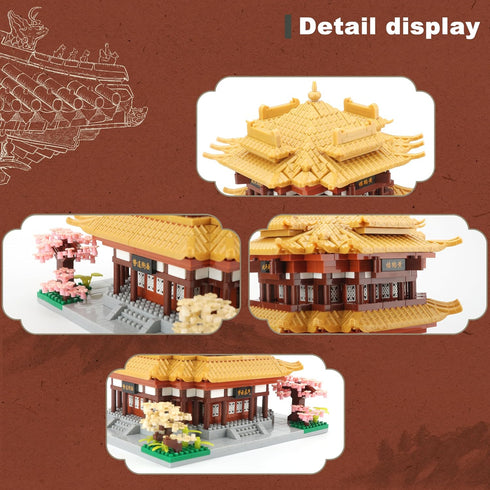 Set Chinese Ancient Architecture Micro Building Blocks Yellow Crane Tower Mini Bricks Model Kit for Present Adults