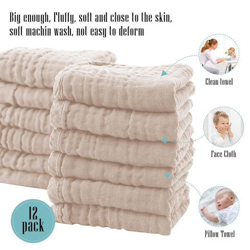 Cute Castle 24 Pack 100% 20'' 10'' Muslin Burp Cloths for Baby - Ultra-Soft Cotton Baby Washcloths - Large by Super